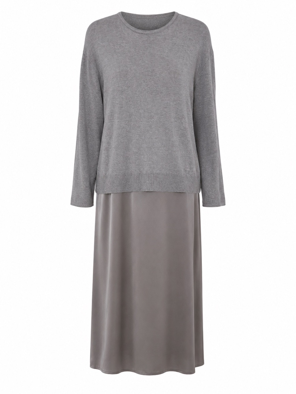 J. Jill DRESS Gray size M. Sweater top, Polyester attached bottom skirt. 49”long
